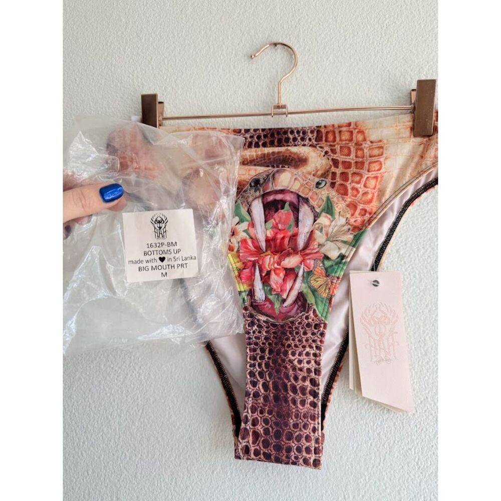 We Are HAH Bottoms Up High Rise Big Mouth Snake Print Bikini Bottoms size M NWT - Picture 6 of 13